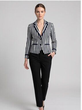 H&M Vertical Striped Blazer Blue And White